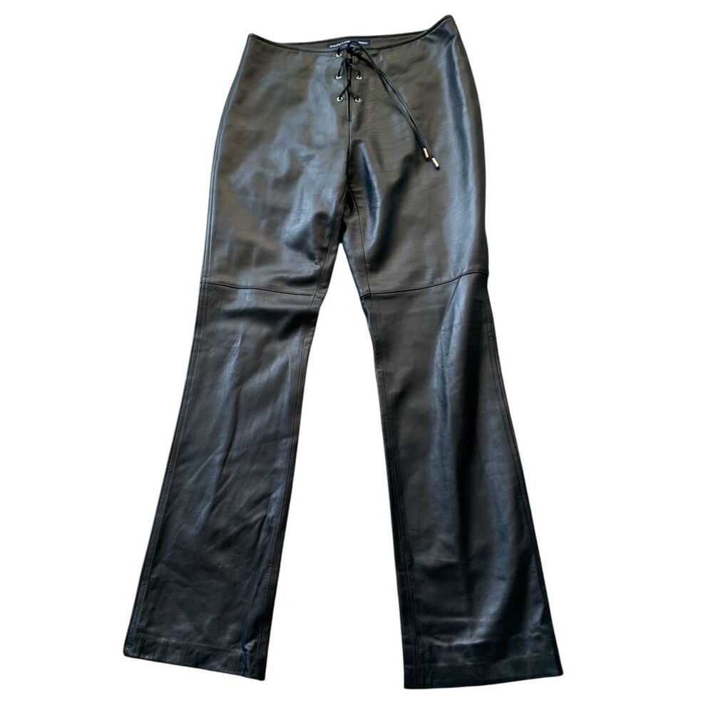 NEW nwot RALPH LAUREN SPORT navy blue TIE FRONT LEATHER VINTAGE PANTS sz 8 - Picture 1 of 11